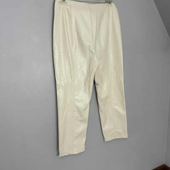 JLUXLABEL Cream Cropped Pants Croc Faux Leather High Waist Neutral Size XL - Picture 4 of 10